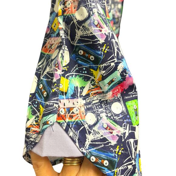 LUCHIANO VISCONTI BLACK Colorful Cassette Short Sleeve Shirt | Mens S Multi NWT - Picture 6 of 9